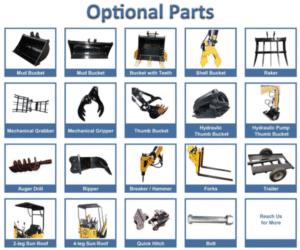 mini excavator optional accessories